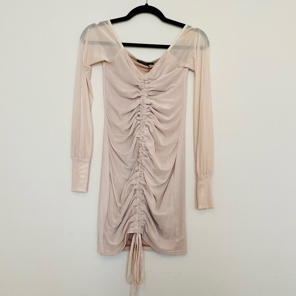 Mesh & Sheer Nude Ruche Mini Dress